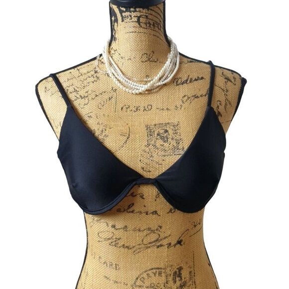 Zaful Womens Black Bikini Top 6 Forever Young Underwire Y2K Triangle Straps New - Picture 1 of 5